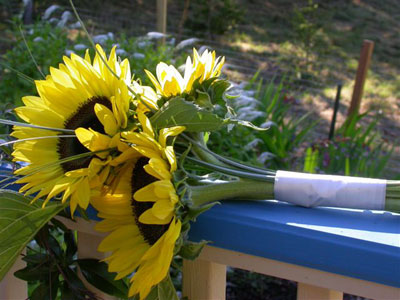 Wedding Consultant on Posy Style Wedding Bouquet Of Sunflowers And Beargrass