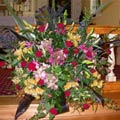 Wedding at St.Anne's Chapel  roses  viburnum  hydrangeas  mums  oriental lillies  and  alstro