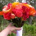 Posy Style Wedding Bouquet of assorted dwarf callas and roses in rich autumnal tones