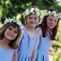 Flower girl Hair Leis of roses, minicarnations and ribbons