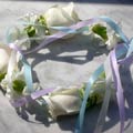 Flowergirl Hair Leis of vendela roses, minicarnations, ribbons